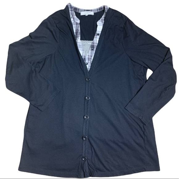 REITMANS AE Sport 3 In 1 Button Front Peekaboo Twofer Top Plaid/Black Size 2X - Picture 1 of 10